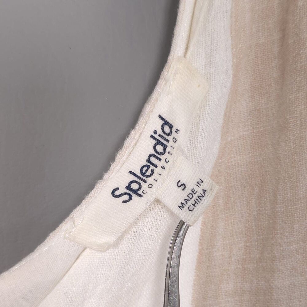 SPLENDID Women's Jumpsuit Linen Blend SMALL Beige Stripe‎ Wide Leg RS2R091 - Picture 2 of 11